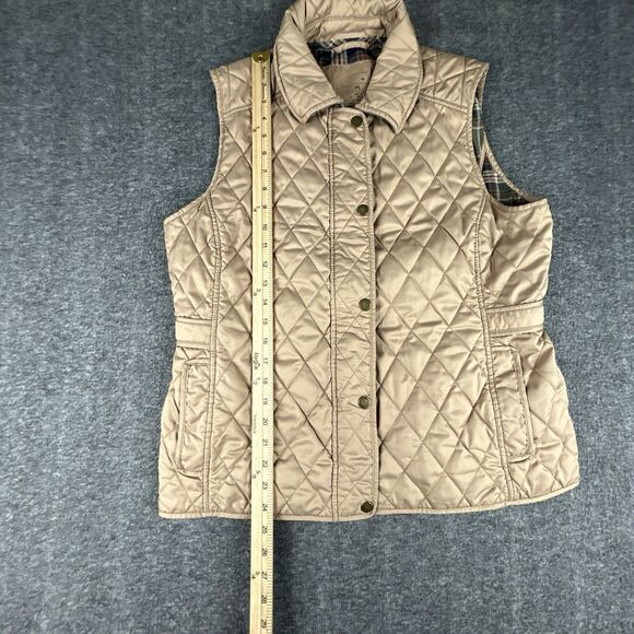 LL BEAN Quilted Barn Vest Women's Size M Beige Full Zip Insulated Plaid Lined - Picture 11 of 11